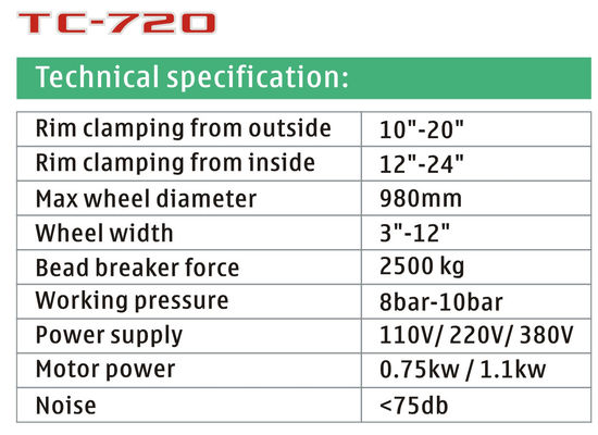व्हील चौड़ाई 3-15 इंच वायवीय टायर परिवर्तक 0.75 किलोवाट स्विंग आर्म के साथ